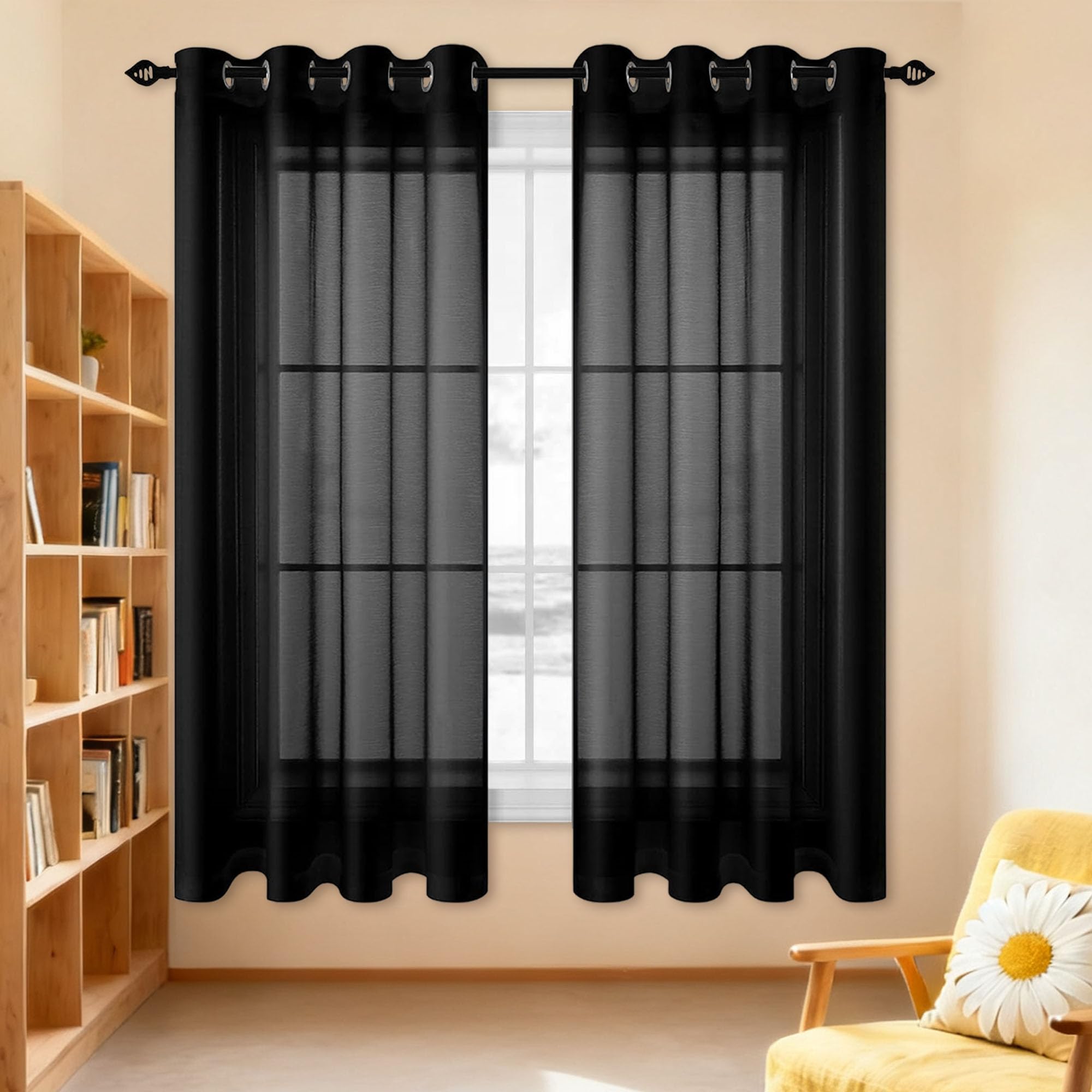 Rideau voilage fenetre transparent lumineux bloquer soleil noir