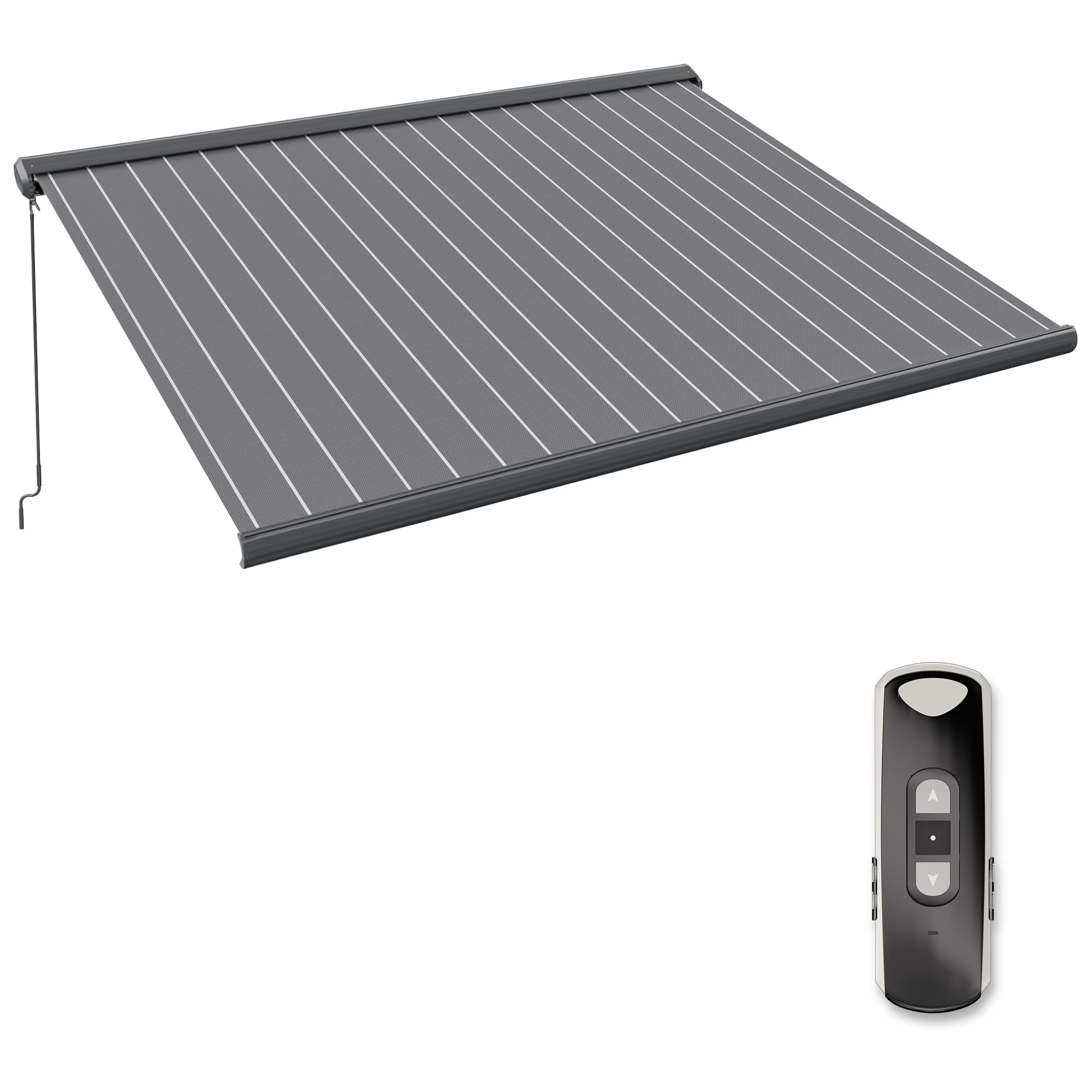 paramondo Markise Kassettenmarkise Curve 2000 Gelenkarmmarkise Balkon Terrasse Sichtschutz, mit jarolift Funkmotor & Funkhandsender, 395 x 300 cm, Gestell Anthrazit, Stoff Block Dunkelgrau-Weiß