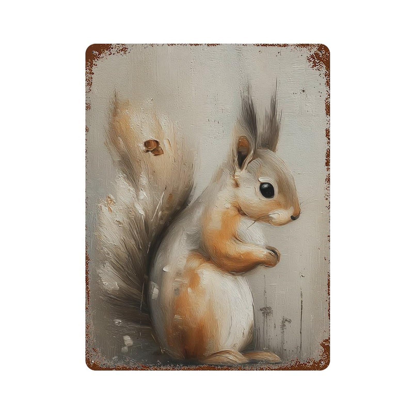 Adorable Squirrel Painting 15.7"x11.8" Retro Metal Sign, Vintage Wall Decor for Office, Studio And Wall Decor