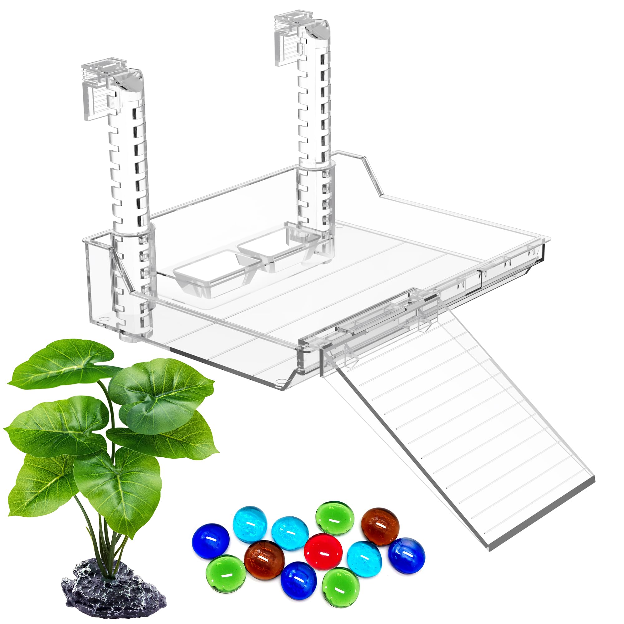 Photo 1 of GOZILLA Turtle Basking Platform with Feeding Tray & Adjustable Ramp,Anit-Slip,Durable,Height Adjustable Hanging Platform.Acrylic Turtle Dock for Small Turtles, Reptiles and Aquatic Pets. (Large Kit)