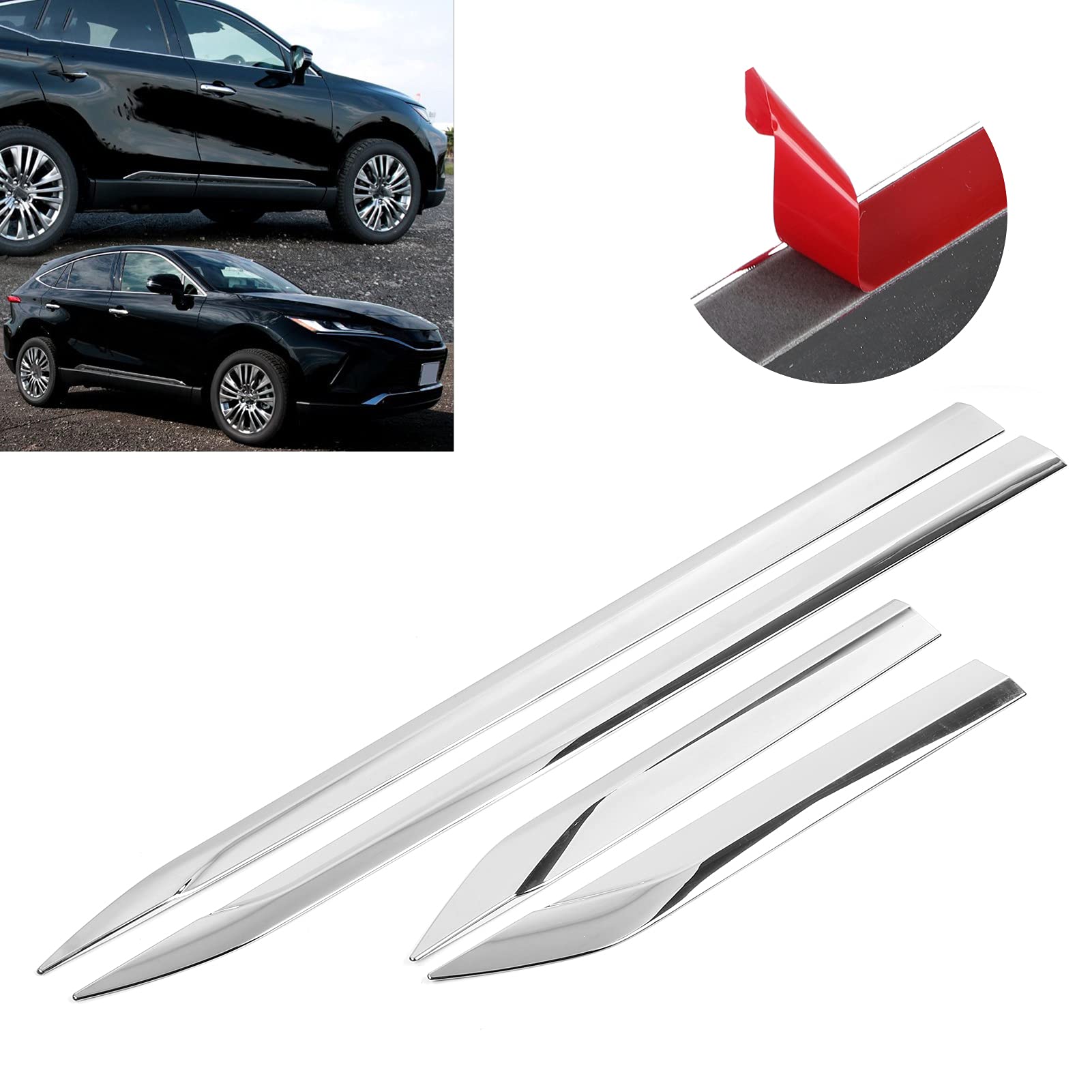 lyrlody Copertura Modanatura Laterale Carrozzeria Auto Placcatura in ABS Modanatura Carrozzeria Portiera Laterale Auto 4 Pezzi Protezione Antigraffio Finitura Lucida Nastro Facile da Installare per