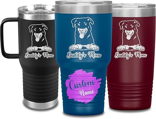 Vista 118 de Vaso de viaje de Navidad personalizado, perro pastor alemán, mamá y papá, dueño de perro pastor alemán personalizado, recuerdo grabado