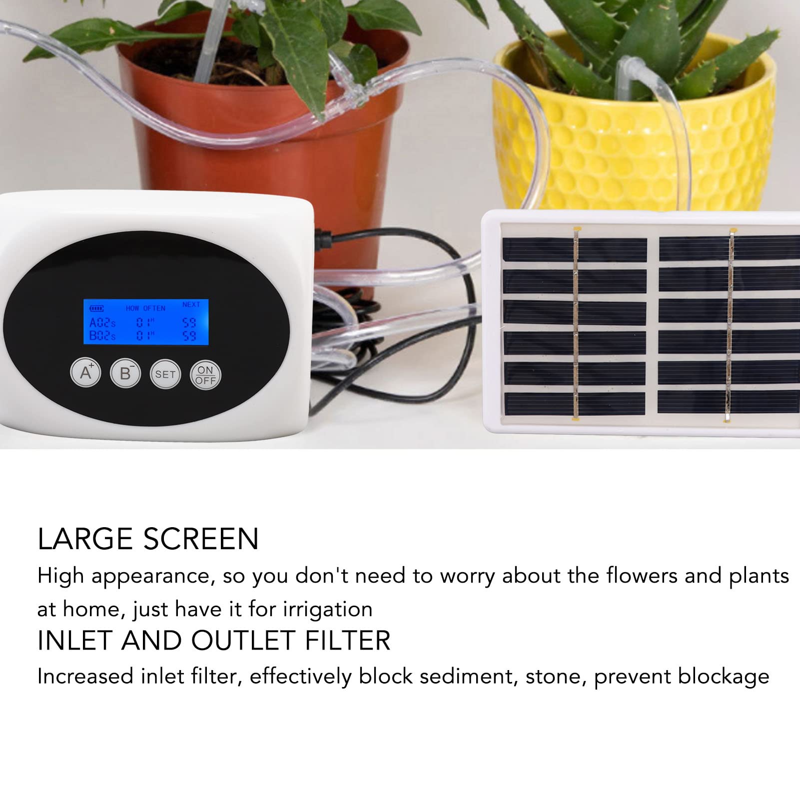 Kit di Irrigazione Automatica a Goccia Dispositivo di Irrigazione Automatico Solare Dispositivo di Irrigazione Giardino Doppia Pompa Irrigatore Temporizzato Kit di Irrigazione per Piante Nero 10m per