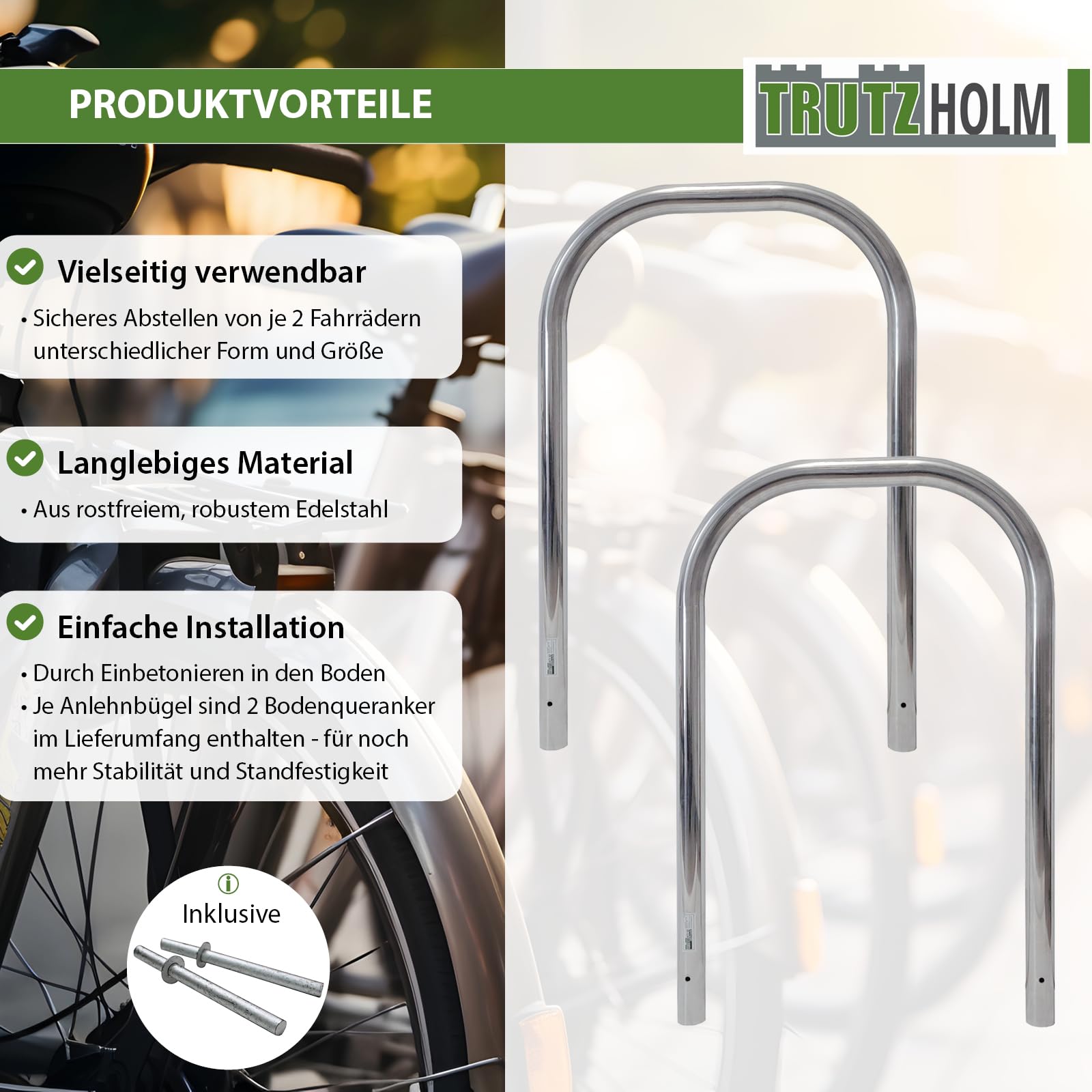 2x Fahrradanlehnbügel aus Edelstahl 116x 74 cm Fahrradständer Anlehnbügel Mehrfachständer Beidseitig nutzbar Baumarkt