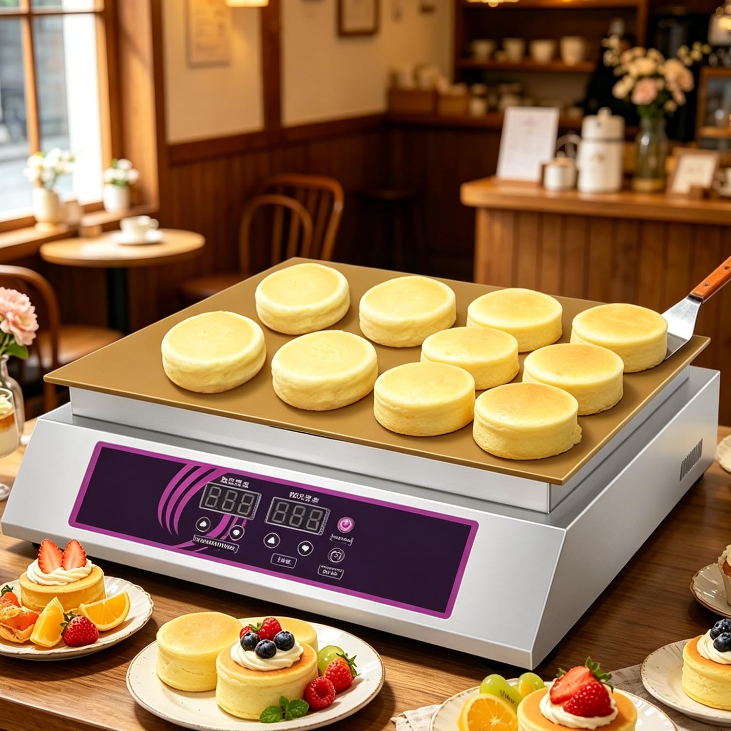 Azcabjie Commercial Dorayaki Souffle Making Machine Copper Plate Electric Pancake Muffin Baker Non-Stick Countertop Griddle Adjustable Temp Singlehead