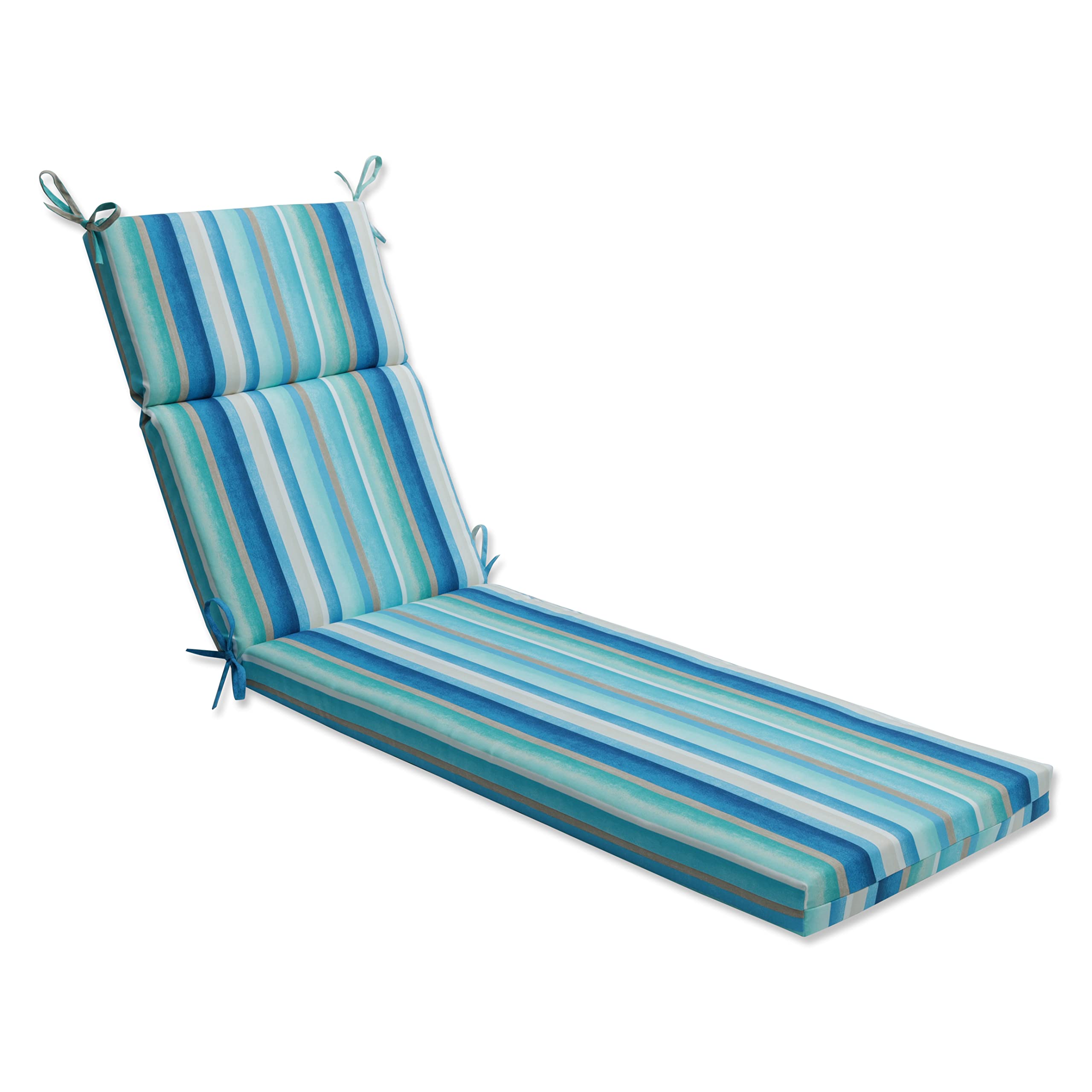 Pillow Perfect Stripe Outdoor Patio Chaise Lounge Cushion Plush Fiber Fill, Weather, and Fade Resistant, Blue/Tan Dina