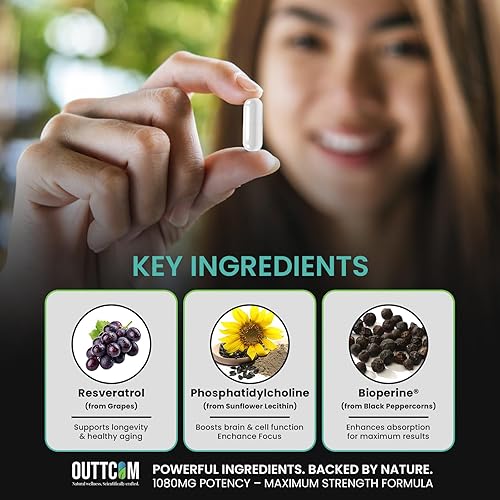 Miniatura 3 de Suplemento NAD+ con resveratrol, B12, fosfatidilcolina y bioperina 900 mg NAD+ cápsula, 60 cápsulas veganas, sin OMG, sin gluten, energía celular,