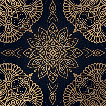 10pcs Peel and Stick Floor Tile 12x12 Black and Gold Mandala Pattern Self Adhesive Vinyl Flooring Stick On Tiles for Kitchen Bathroom Bedroom Living Room DIY Home Decor