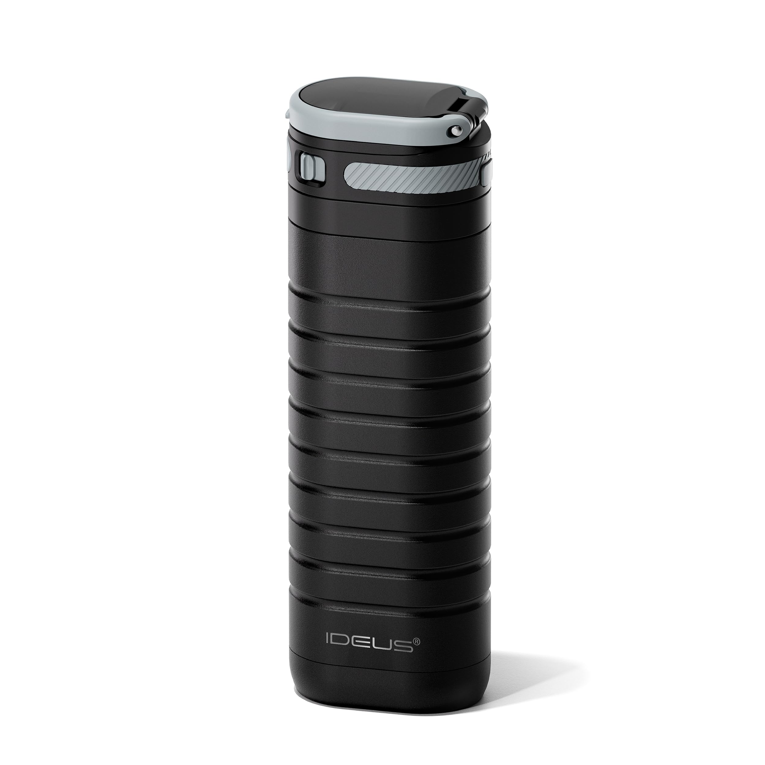 IDEUS Insulated Stainless Steel Water Bottle 400 ml, Lockable Lid & Leak-Proof Travel Mug for Hot & Cold Drinks, Fits Most Car Cup Holders, Black