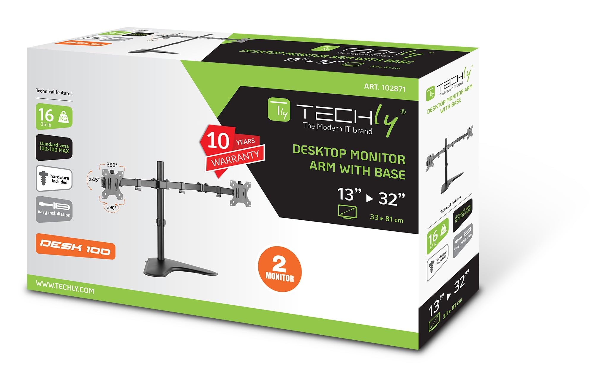 Techly uchwyt na biurko na 2 wyświetlacze 13-32" ze stojakiem