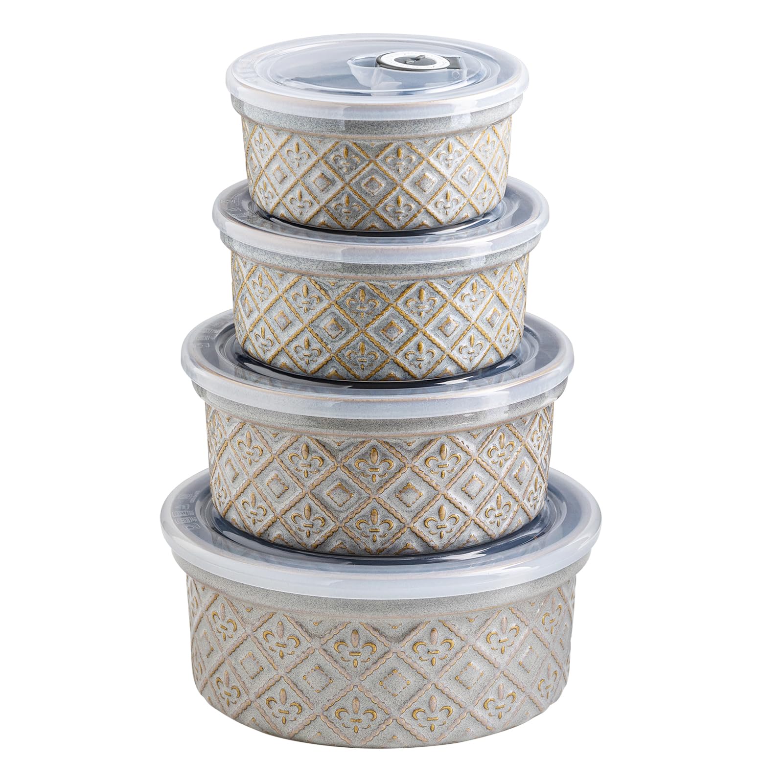 MISSYSSIM Ceramic Mixing Bowls with Lids Set of 4 Gray