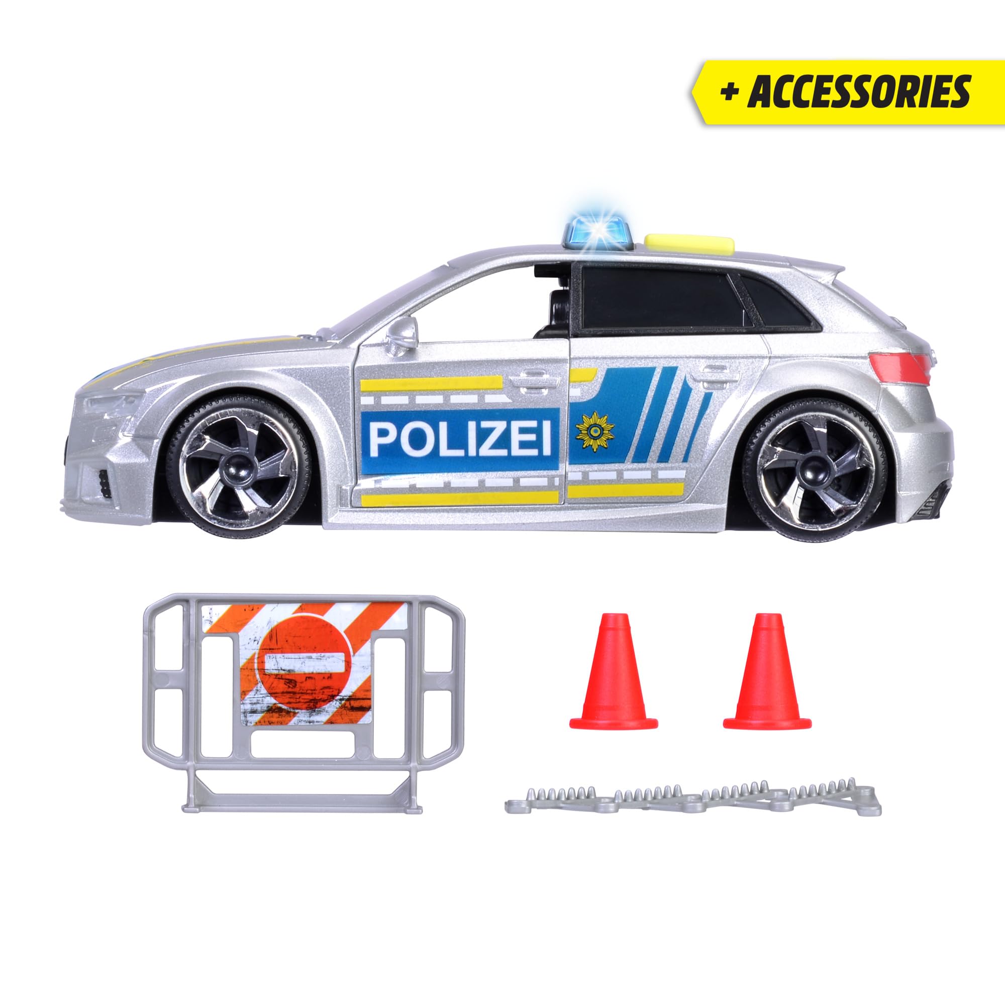Dickie Toys - Audi RS3-15 cm police car with road lock and pylon, light & sound, friction drive, for children aged 3 years and over - Image 3