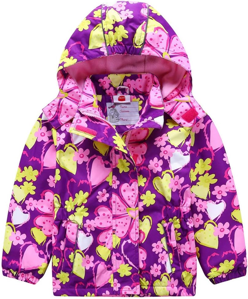 SERAIALDA Girls' Fleece Lined Anorak Zip Jacket Hooded Windproof Windbreaker Raincoat Outwear