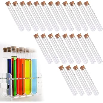ZoeTekway 24 Pieces Test Tubes with Corks Clear Hard Plastic Test Tubes Tubes for Party Wedding Candy Bath Salts Spices Flowers