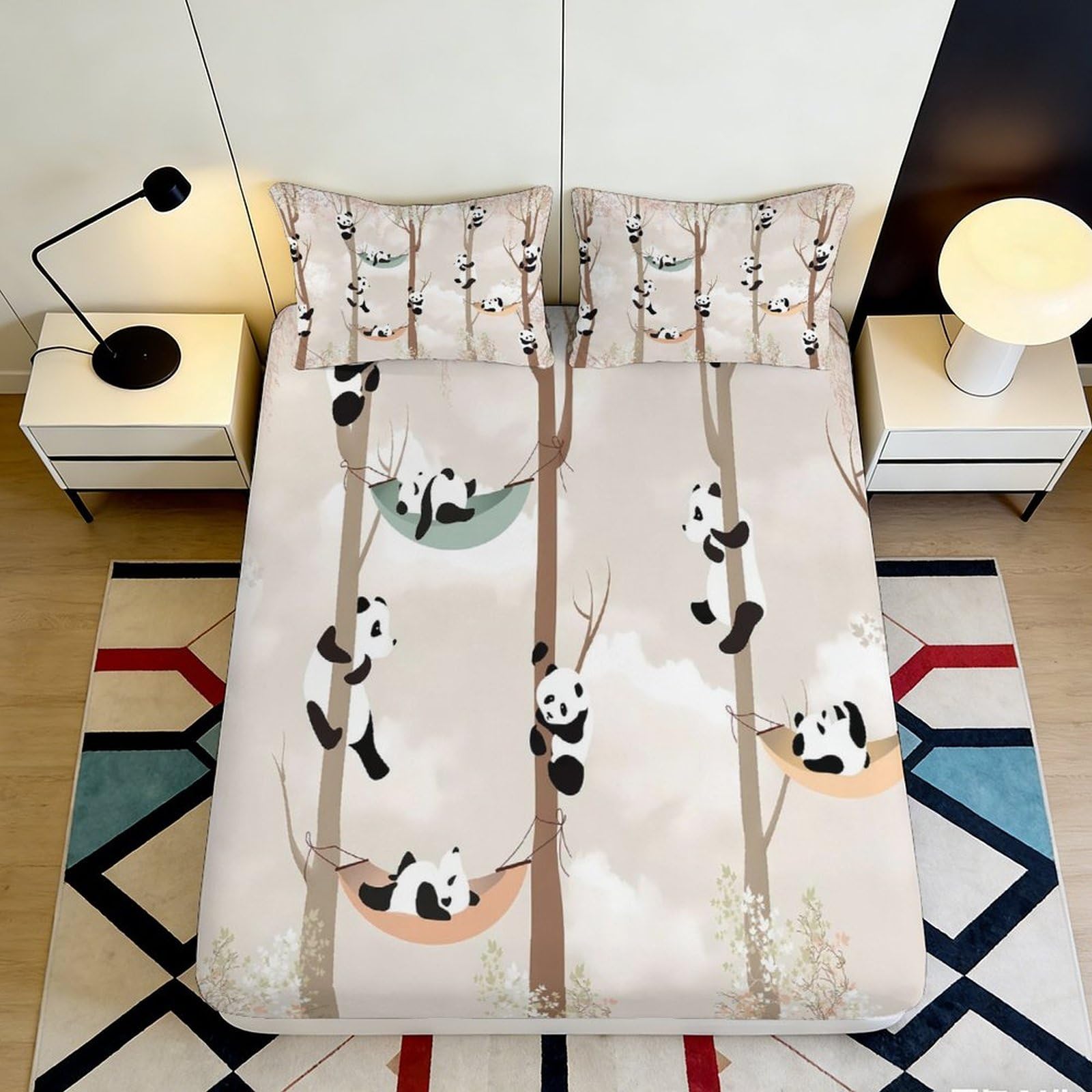 Jqzkxnhpbr Style-9 3D Printed Panda Forest Fitted Sheet Microfiber Soft Breathable Bamboo Tree Mattress Cover For Bedroom Guest Room 90X200x25cm