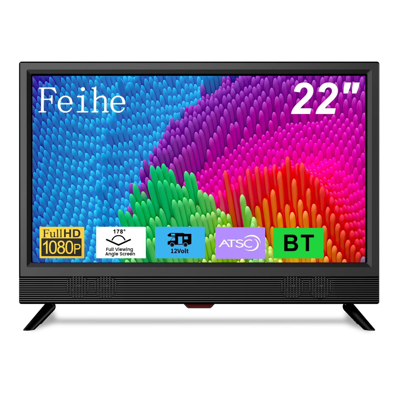 Feihe 22 Inch TV, FHD LED Flat Screen TV 1080p IPS Display w/Digital Dual Tuners ATSC/HDMI/VGA/AV/USB Suitable for Kitchen/RV/Caravan and Boat(2026 Model)
