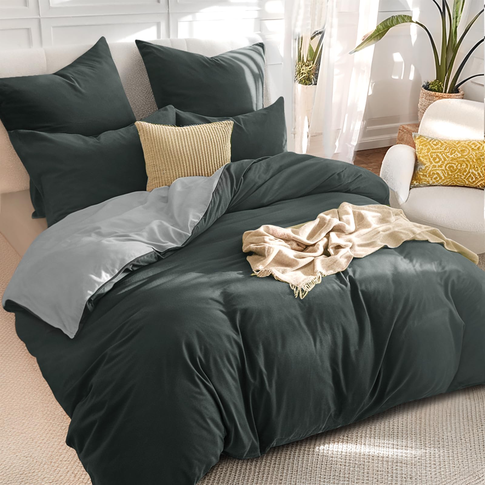 RUIKASI Bettwäsche 200x220 Anthrazit Grau 3teilig - Wendebettwäsche Bettbezug 200 x 220 mit Reißverschluss, Oeko-TEX Mikrofaser Bettwäsche Sets, Weich und Bügelfrei
