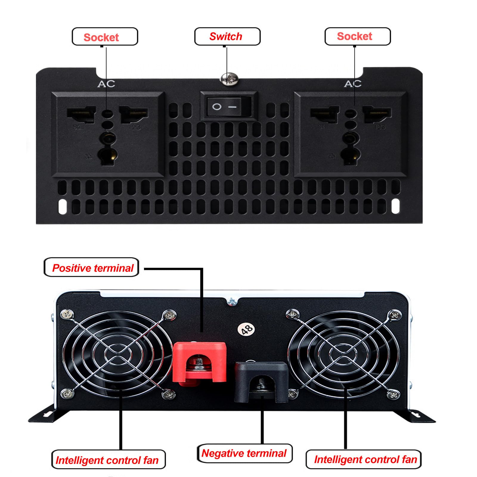 Falownik Sinusoidalny O Mocy Ciągłej 3000 W I Mocy Szczytowej 6000 W Wyjście 110 V/220 V Dwa Gniazda I Wyświetlacz Lcd Do Zasilania Awaryjnego W Kamperach 24V-220V