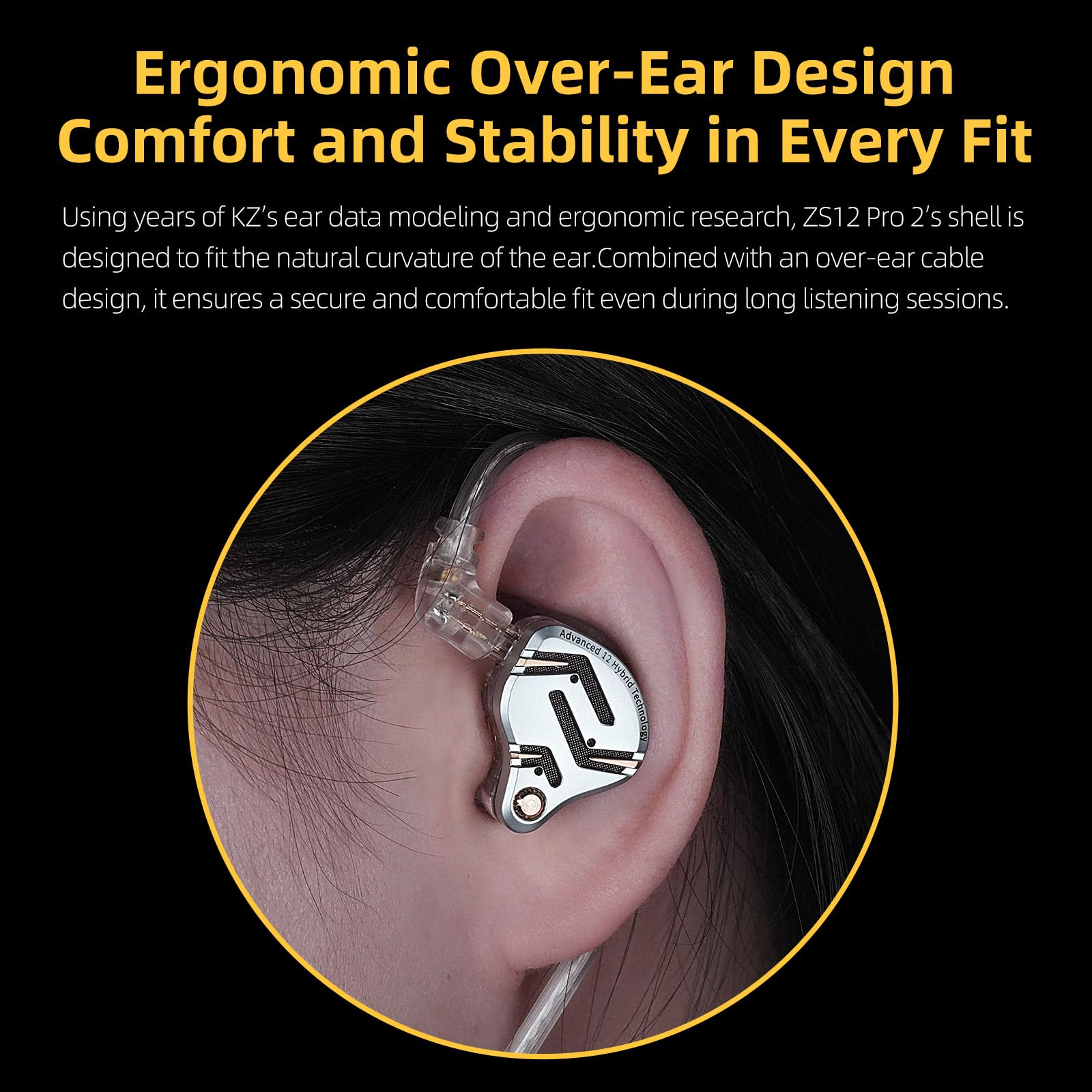 Yinyoo KZ ZS12 Pro 2 Ecouteurs Gaming IEM USB C 1DD+5BA IEM Gaming Son HiFi in Ear Monitors avec Câble USB-C Détachable pour Audiophiles, Gamer (Noir, avec Micro)
