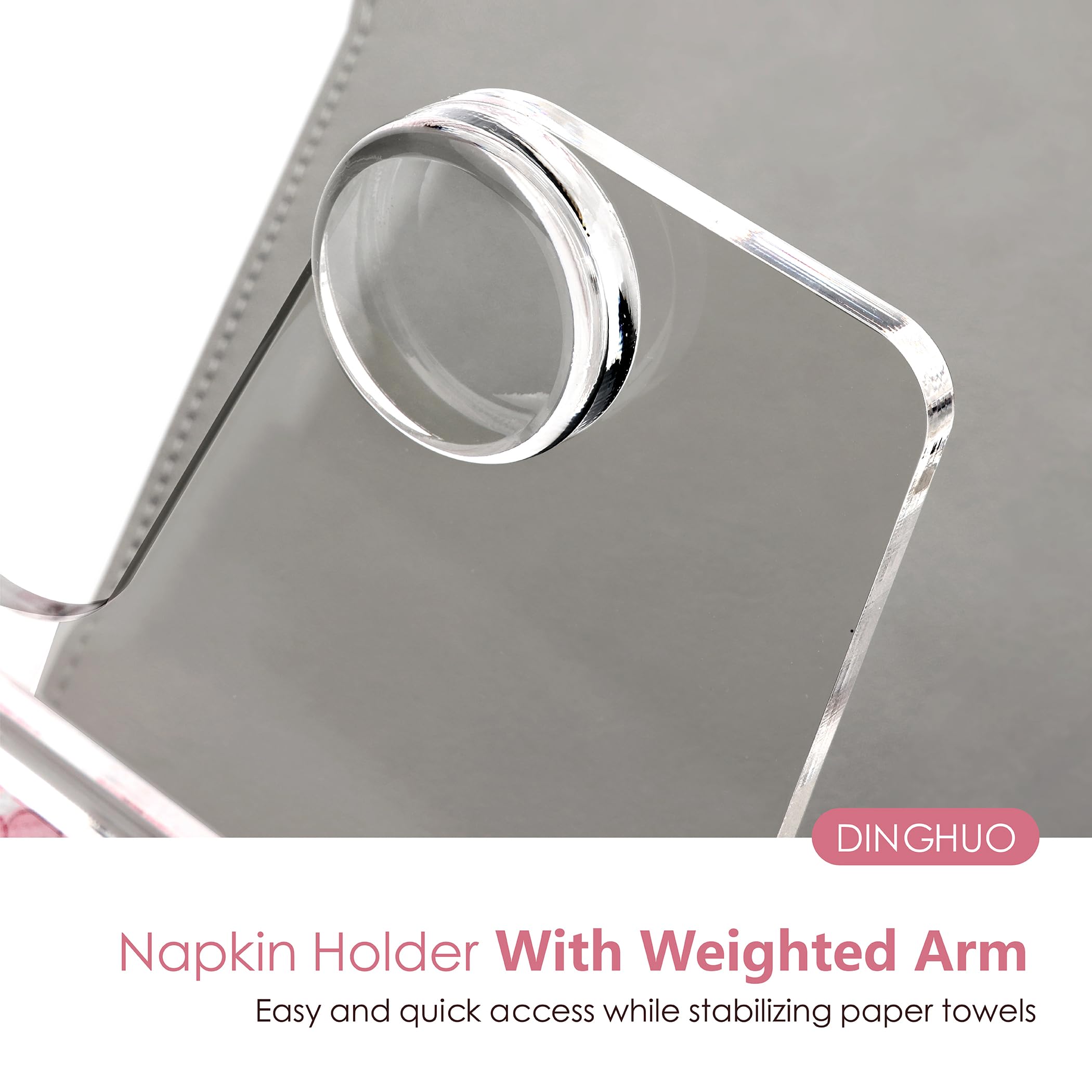DINGHUO Servilletero acrílico transparente con brazo pesado, transparente, para mesa, 7 x 7 pies, elegancia moderna