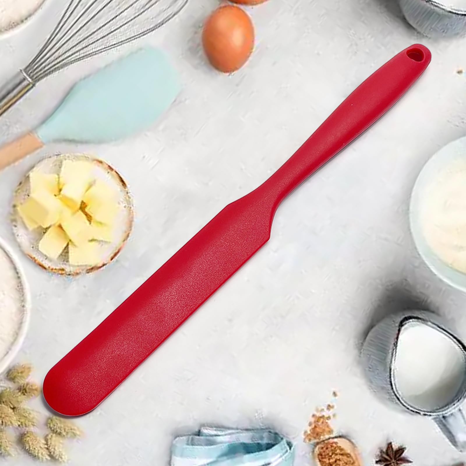 Silicone scraper, food-grade long integrated cream spatula, home kitchen baking, red