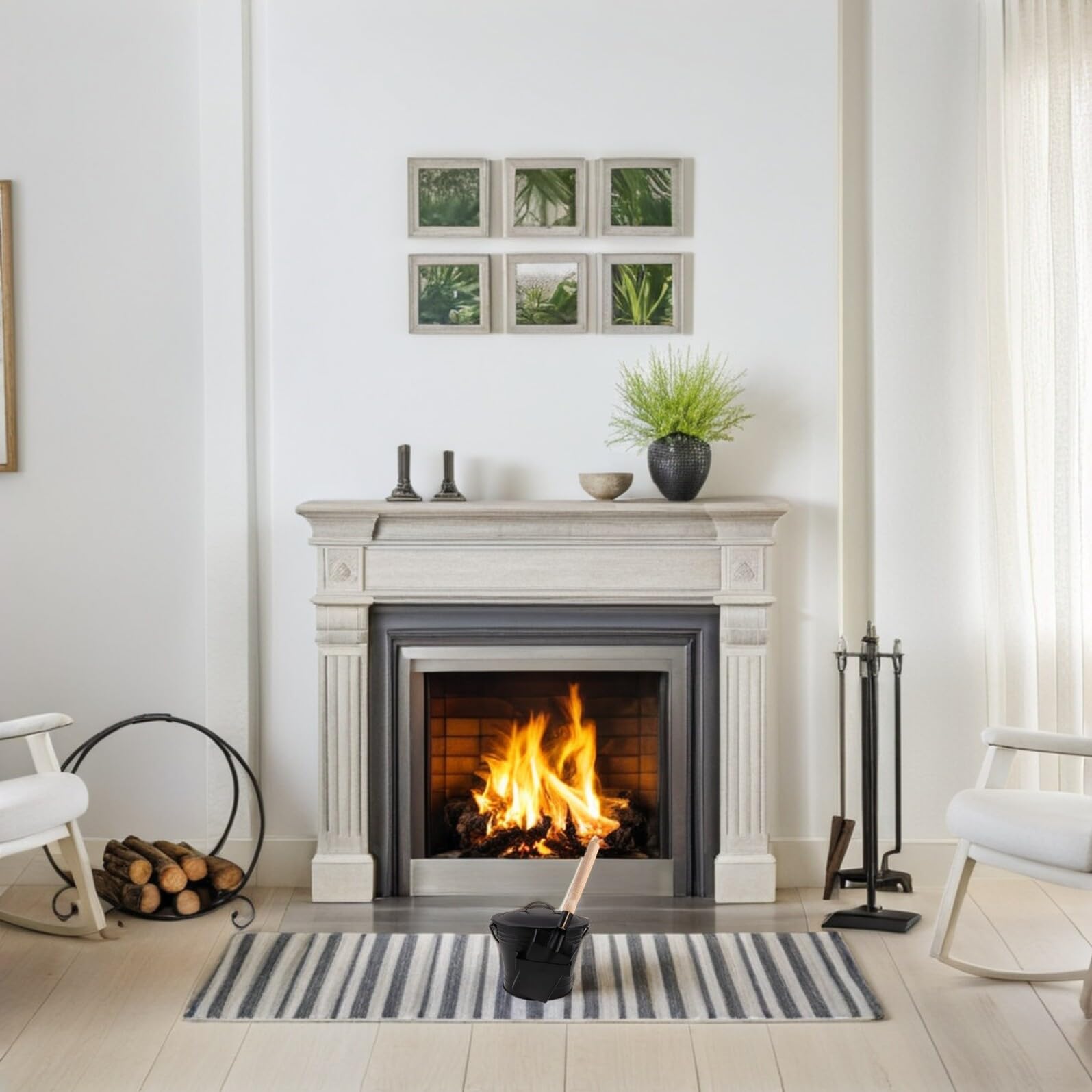 ULTECHNOVO Set Secchio per Cenere della Stufa con Coperchio in Metallo e Pala, Contenitore Resistente al Calore con Maniglia Ergonomica, Kit Utensili per Pulizia Caminetto Uso Interno