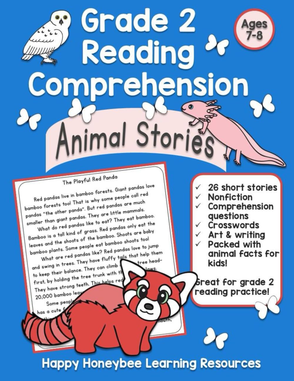 Grade 2 Reading Practice: 26 Animal Nonfiction Short Stories for age 7 to 8 with Comprehension Questions, Crosswords,...