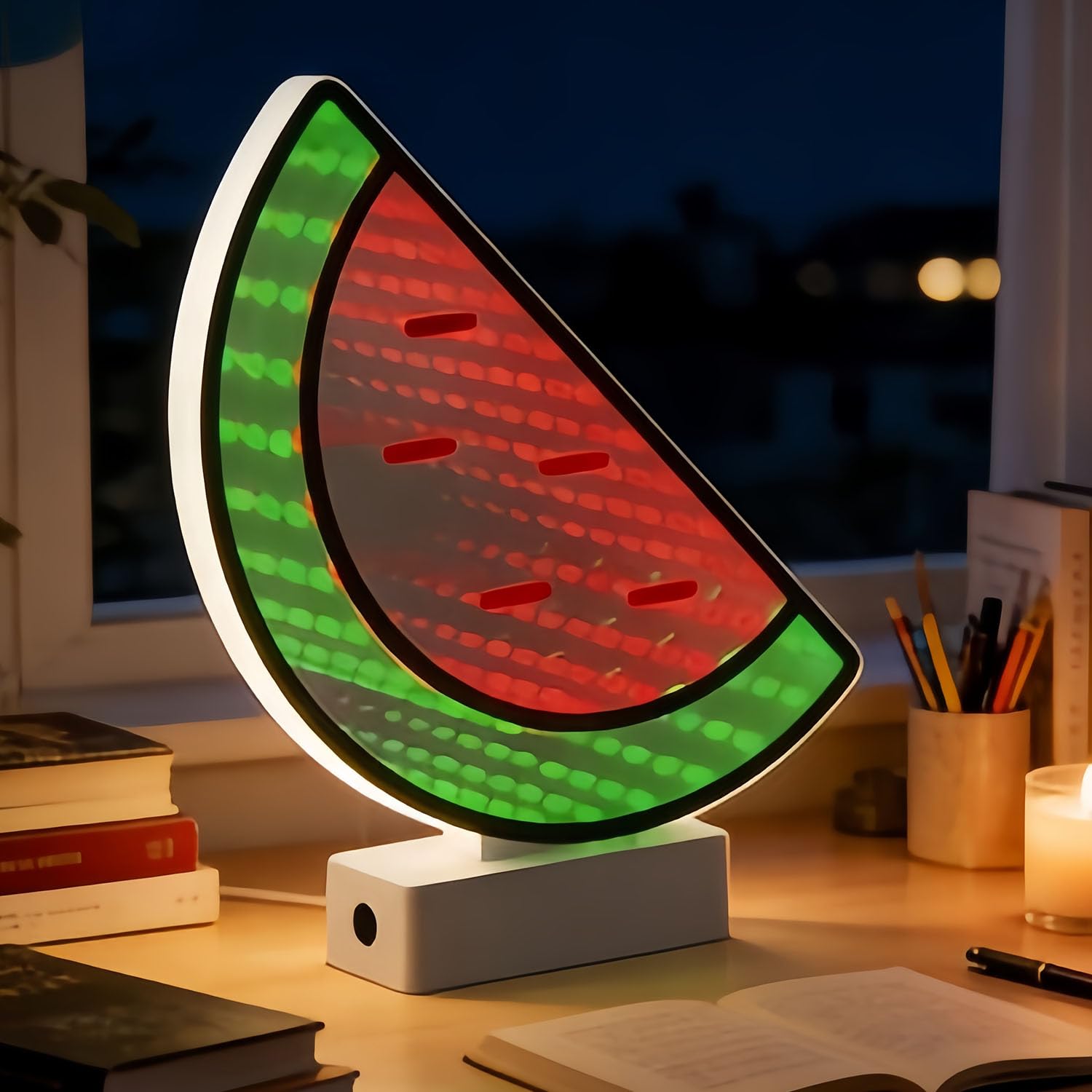Xusdamyj Infinity Mirror Tunnel Watermelon LED Night Light Desktop Lamp for Party Home Decor (Watermelon)