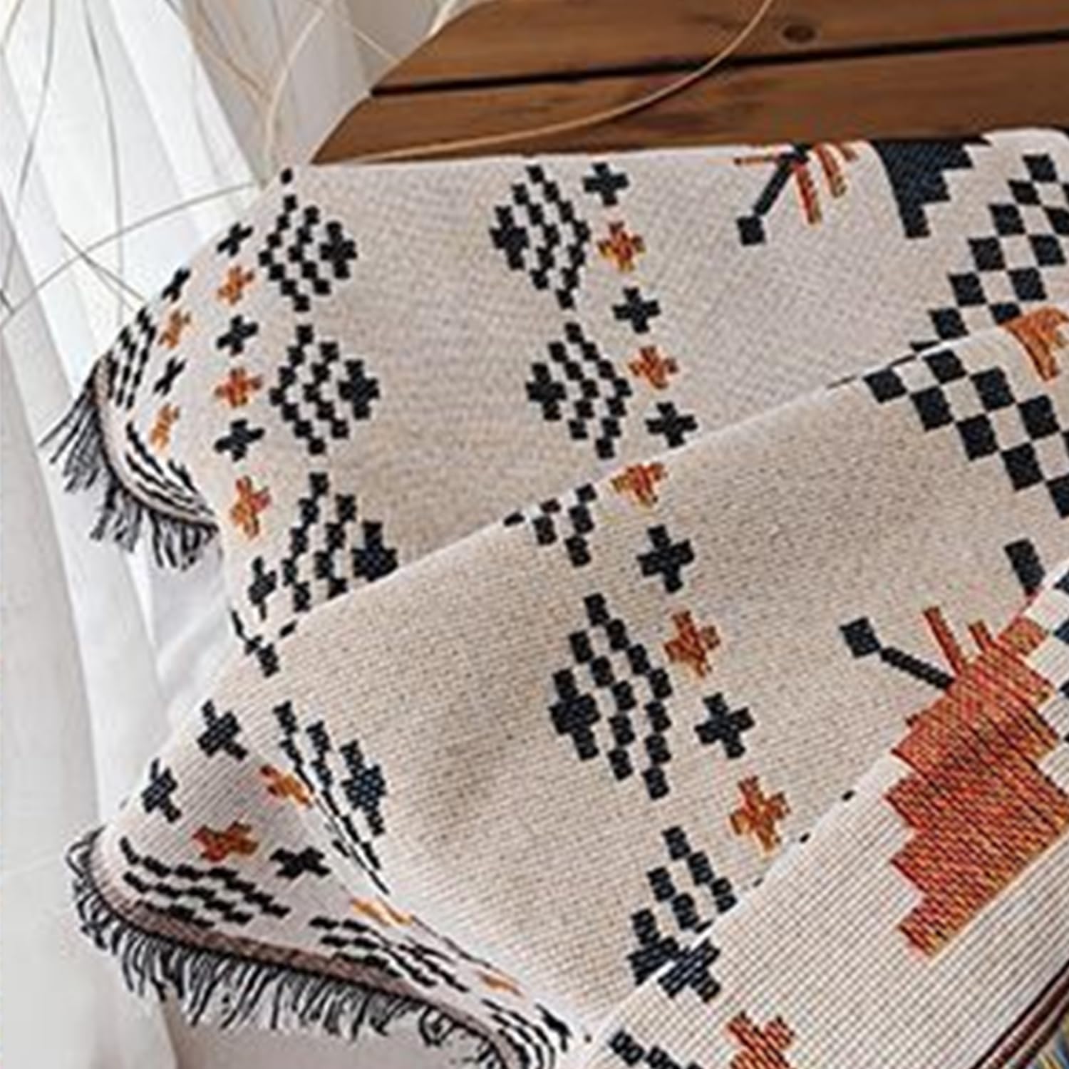 Nappe rectangulaire à Motif Feuilles d'automne avec Pompons, en Polyester-Coton, Lavable et Anti-poussière, idéale pour Les fêtes de Thanksgiving et Le Quotidien. Décoration intérieure, 90 x