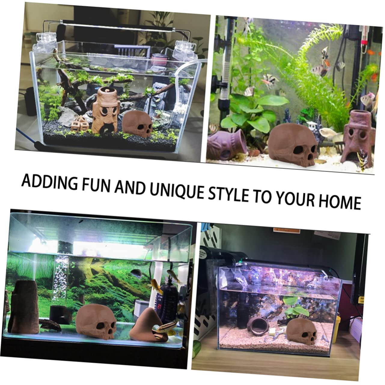 Sosoport 3stücke Skull Design Adornment Retro Pottery Ornament Für Aquarien Dekoration Langlebige Künstliche Schädeldesigns Als Versteck Für Fische Und Reptilien Für Aquatische