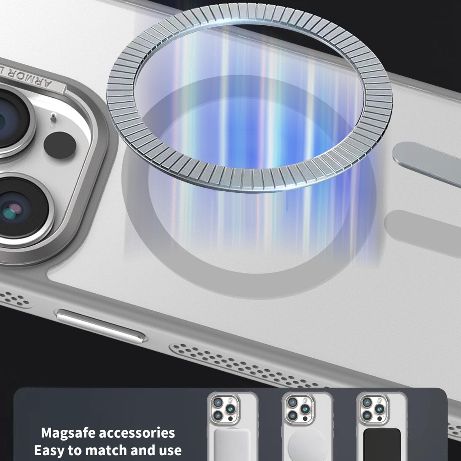 Magnetische Hülle für iPhone 16 Pro Max/16 Pro/16 Plus/16, Metall Button Handyhülle Support Kabelloses Laden rutschfest Schutzhülle,Schwarz,16