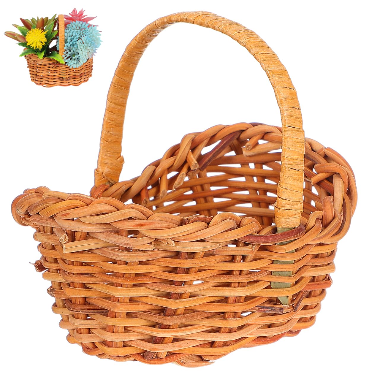 Besportble Mini Rattan Basket Small Woven Picnic Basket with Handle Lightweight Willow for Flower Display Party Favor Wedding Decor