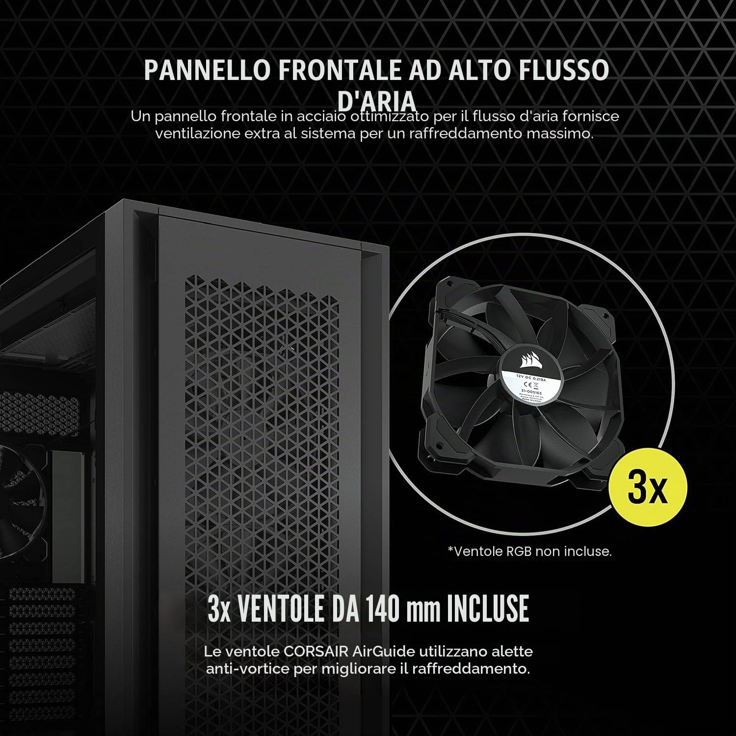 Corsair 7000D AIRFLOW Case per PC ATX Full-Tower (Pannello Anteriore a Flusso d'aria Elevato, Tre Ventole da 140 mm con Ripetitore PWM Incluse, Generoso Spazio Interno), Nero
