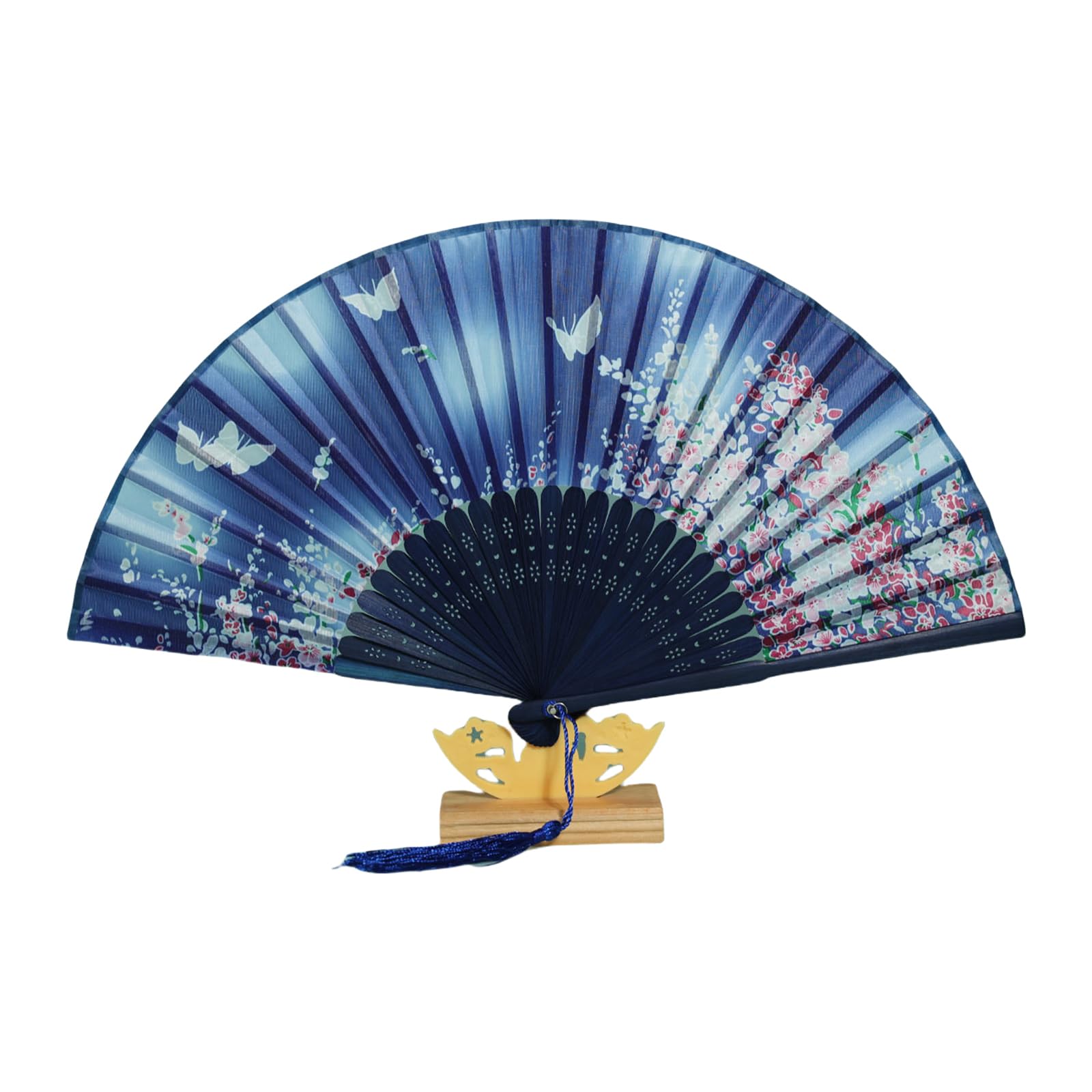 Artistic Chinese Style Folding Hand Fan with Silk Painting and Tassel Elegant Floral Hand Fan Event Decor Chinese Folding Elegant Tassel Decoration