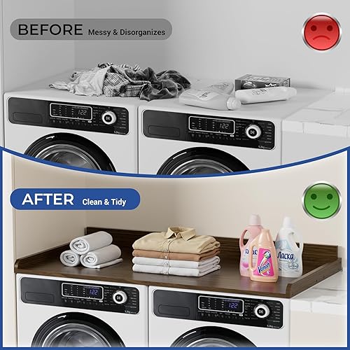 Miniatura 7 de COOLBEBE Encimera de lavadora y secadora, cubierta de madera para secadora con borde, 54 pulgadas de ancho x 27.5 pulgadas de profundidad, cubiertas