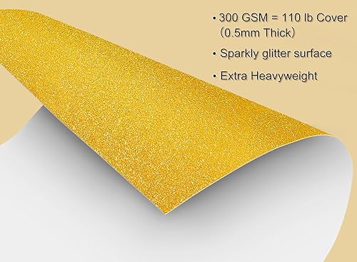 Miniatura 3 de Papel de cartulina dorado pesado con purpurina, 50 hojas (300 GSM  110 libras de cubierta), papel con purpurina tamaño carta de 8.5 x 11 pulgadas