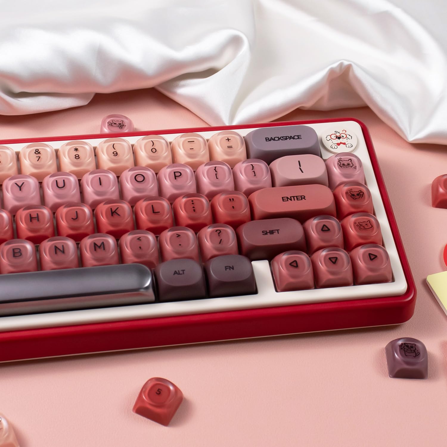 Sumgsn 132 Touches PBT Jelly Keycaps MOA Profile Rouges compatibles Clavier Wooting 61/64/87/104/108 Cherry MX Switches Mécaniques