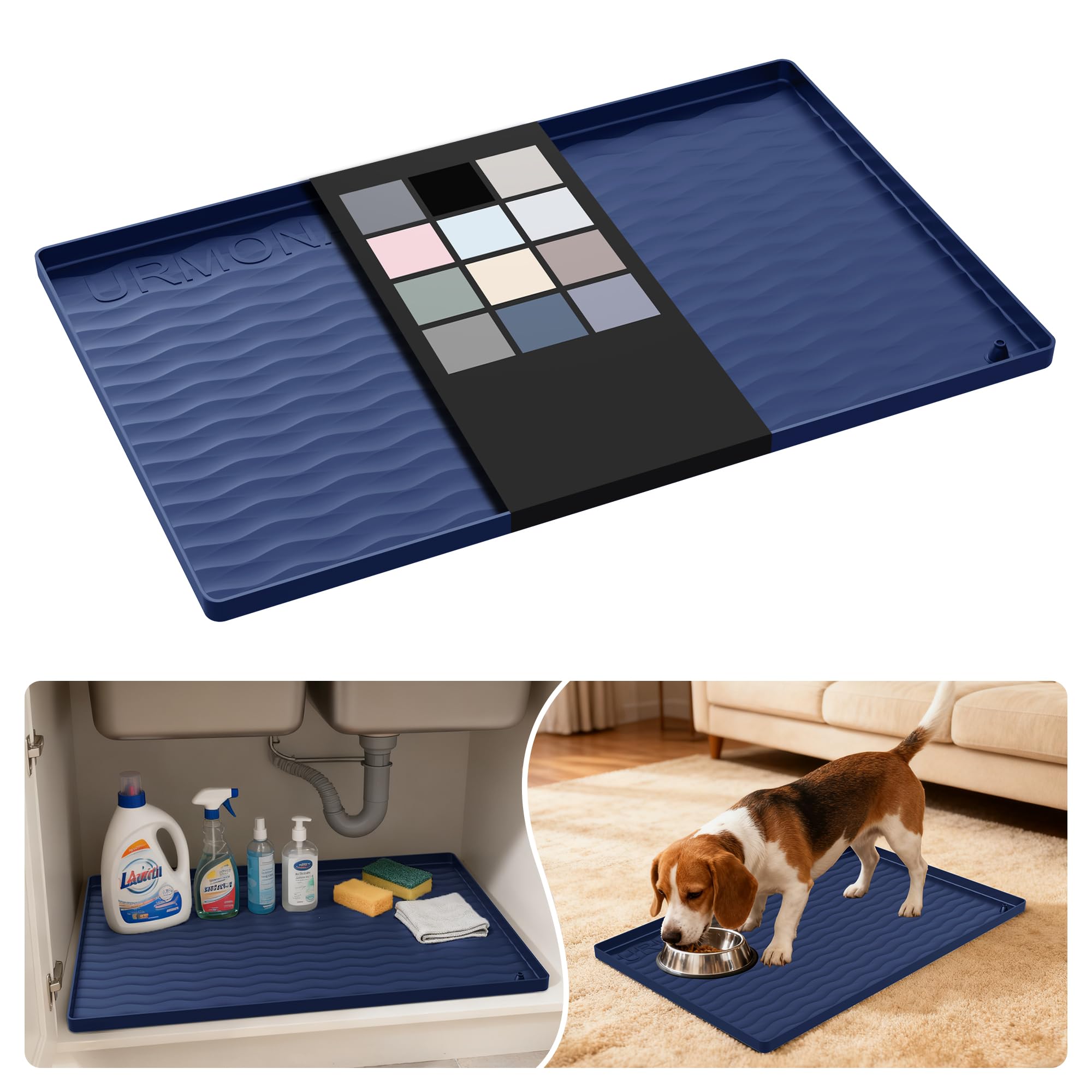 URMONA Waterproof Silicone Under Sink Mat, 22 x 14 in, Flexible Shelf Liner