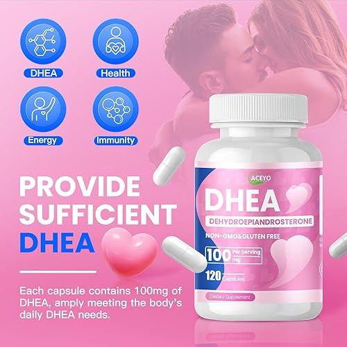 Miniatura 3 de ACEYO DHEA Suplemento de 100 mg para hombres y mujeres, apoyo inmunológico y de salud física, sin OMG, sin gluten, 120 cápsulas
