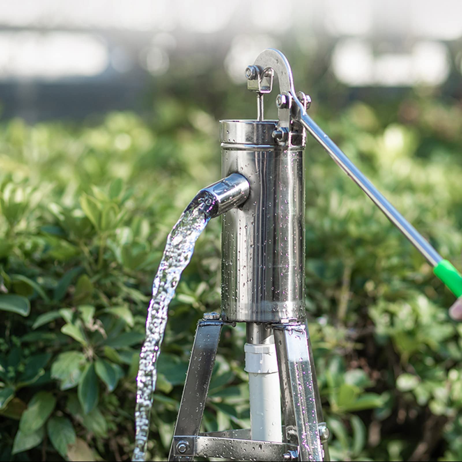 Pompe Pichet en Acier Inoxydable,Pompe de surpression Pompe à Jet d'eau Manuelle Puits Secouer la Main Pompe de Puits d'Aspiration Eaux Souterraines pour la Maison Cour Étangs Jardin(Size:Pump+6 lea