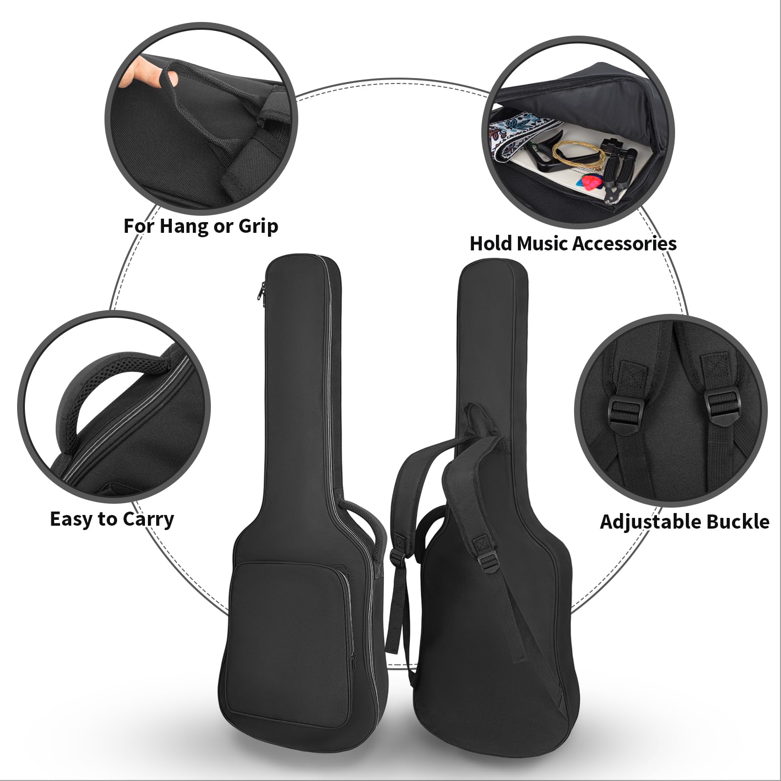 Custodia per chitarra elettrica con imbottitura da 7 mm, impermeabile, con tracolla e tasche, 99 cm, Nero (cerniera bianca), Electric Guitar Bag(White Zipper), alla moda