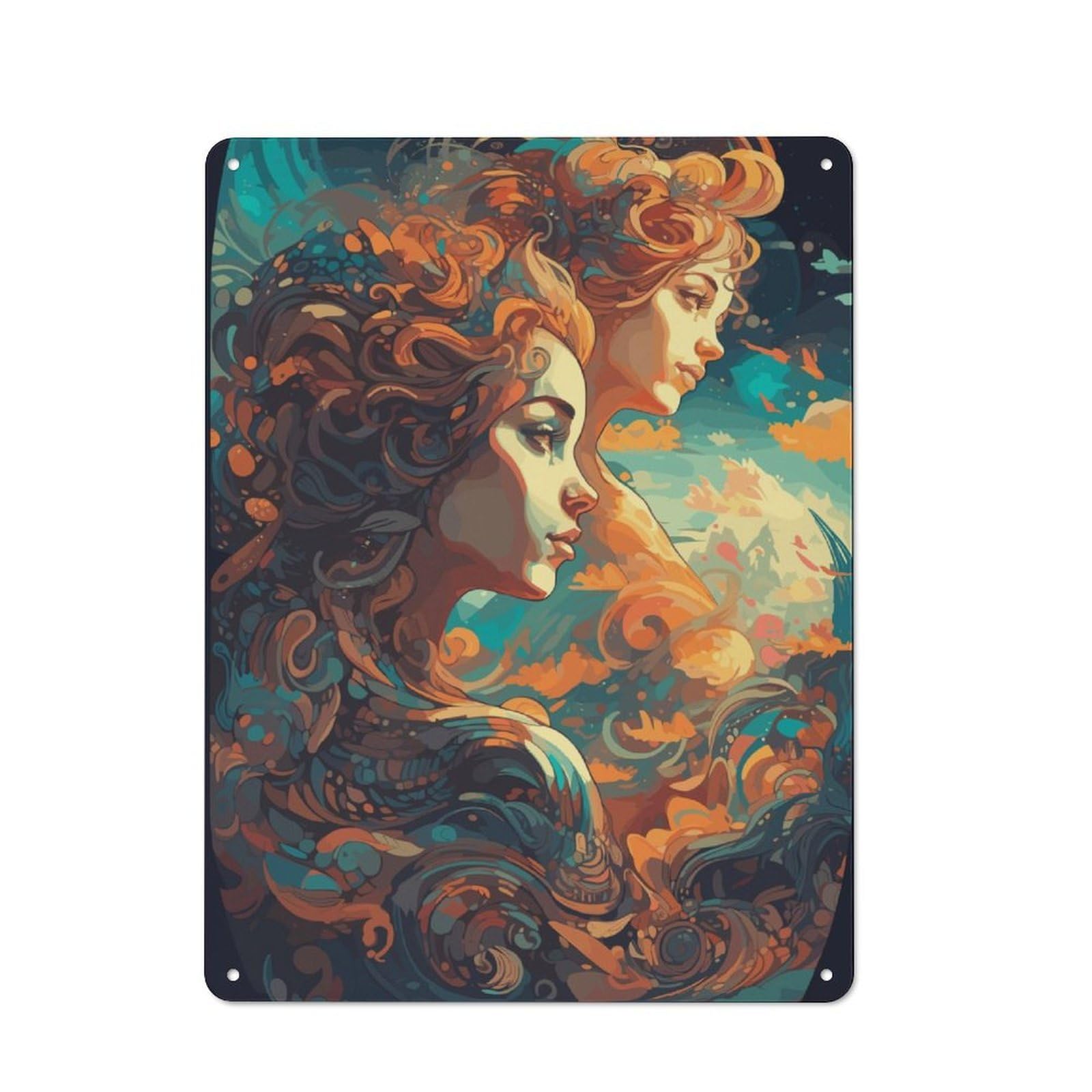 Junmoney Zodiac Sign Gemini Vintage Tin Sign 40X30cm With For Garage Wall, For Kitchen And Home Bar Decor, For Living Room And Hallway Decor