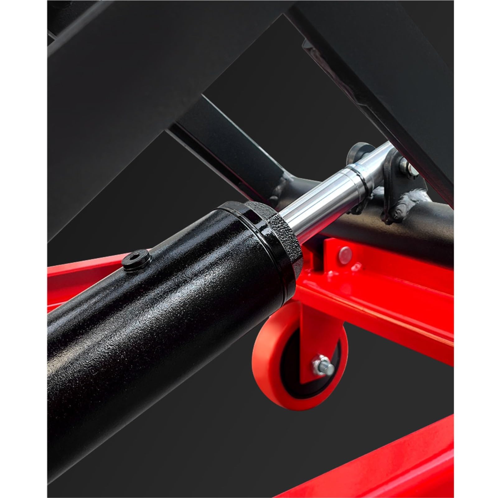 Hydrauliczny wózek widłowy z 4 kółkami do przenoszenia i transportu materiałów, czerwony (150 kg)