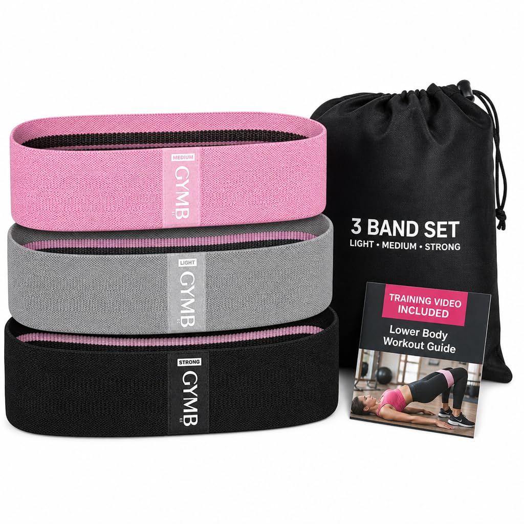 Gymb - Bandas de resistencia prémium para entrenar, bandas de ejercicio para entrenar glúteos, muslos y piernas, bandas de tela antideslizante para gimnasio y fitness en casa, yoga, fuerza y pilates