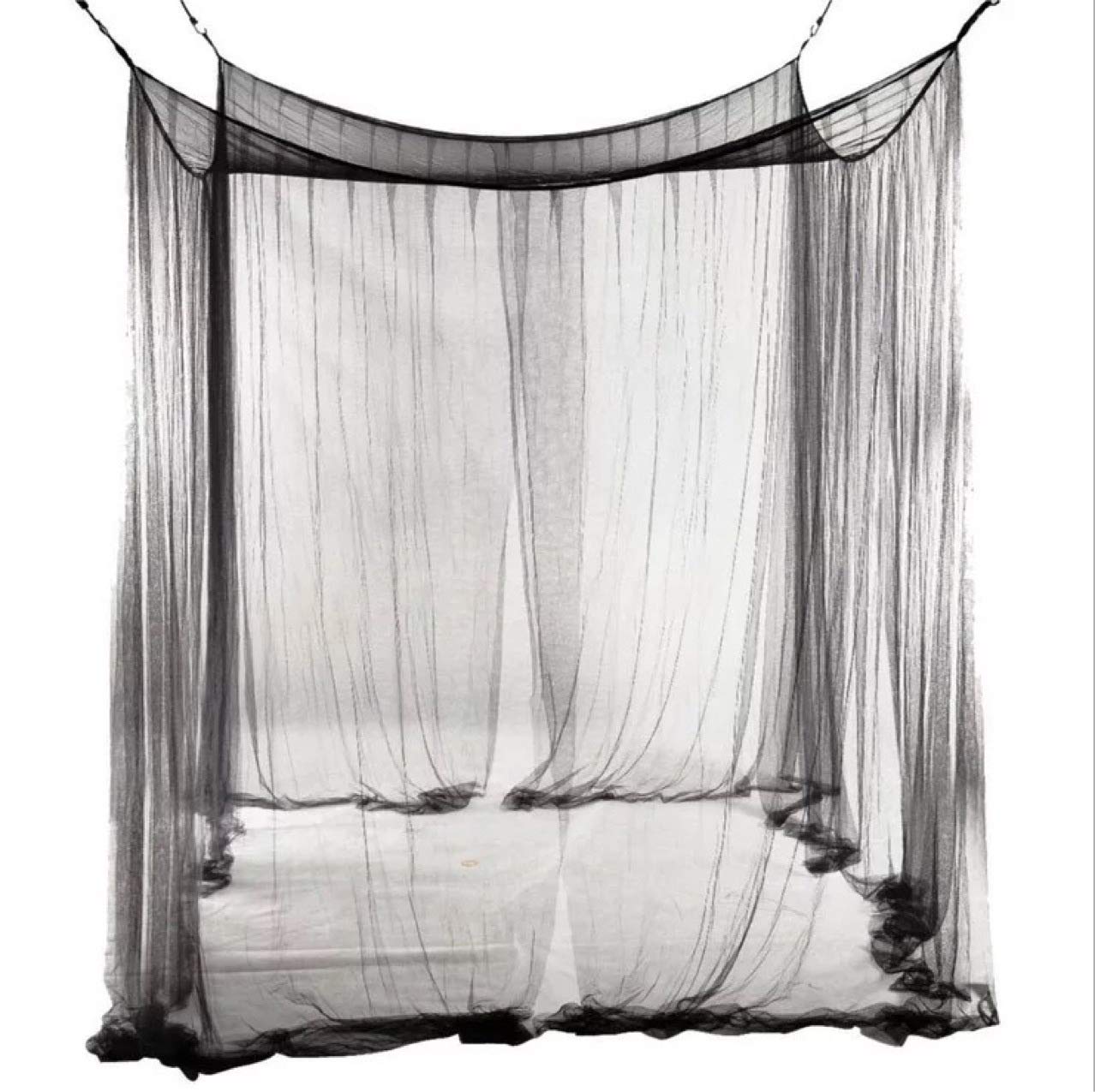 MorroMorn4 Entries Mosquito Net Hanging Canopy - Extra-Large Easy Installation for Bed Home & Travel, Mesh 380 Square (Black)