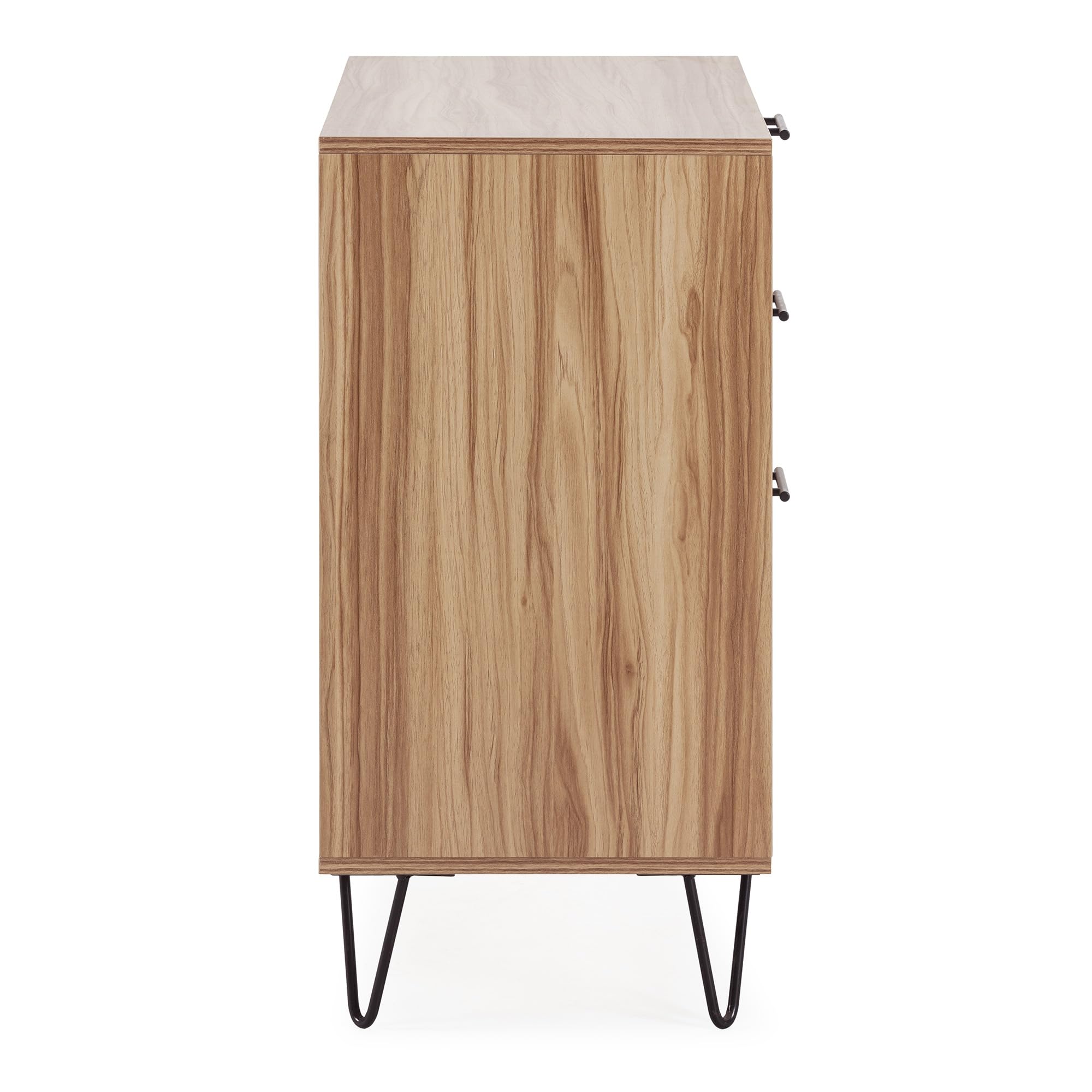 HOMN LIVING Cómoda de Noche Alma 3 cajones Color Madera, pies metálicos, 80 cm (Ancho) 40 cm (Profundo) 80 cm (Altura)
