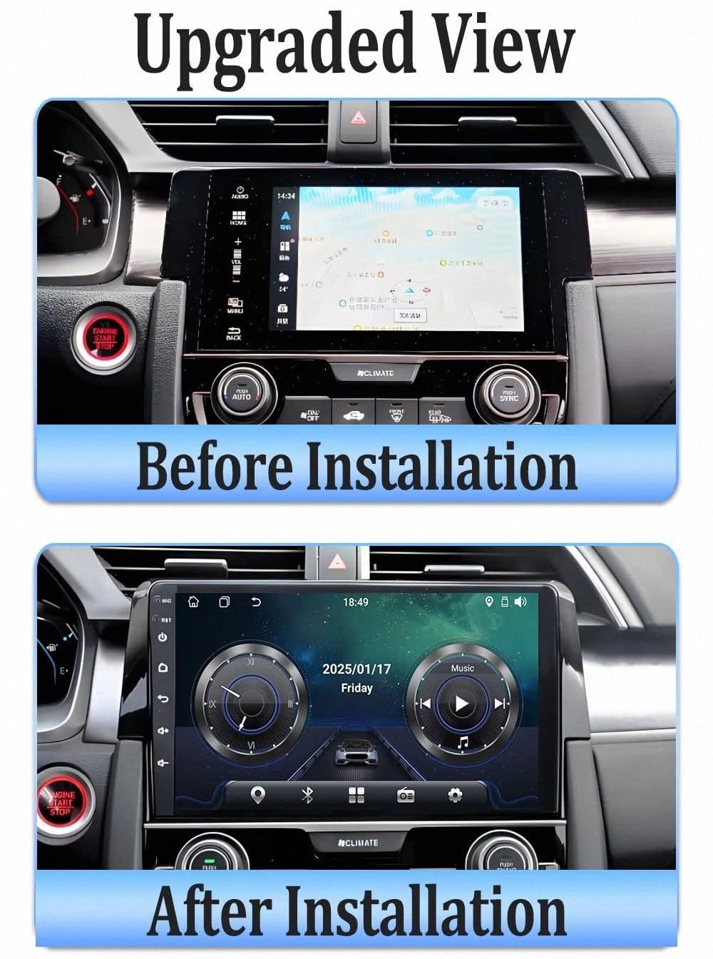Touchscreen Auto Radio per Honda Civic 10. Wireless Carplay Android Auto Stereo Bluetooth Ips con Pantalla Táctil con Gps Navigatore/Swc/Mirror, 4 Nucleo 4G+64G