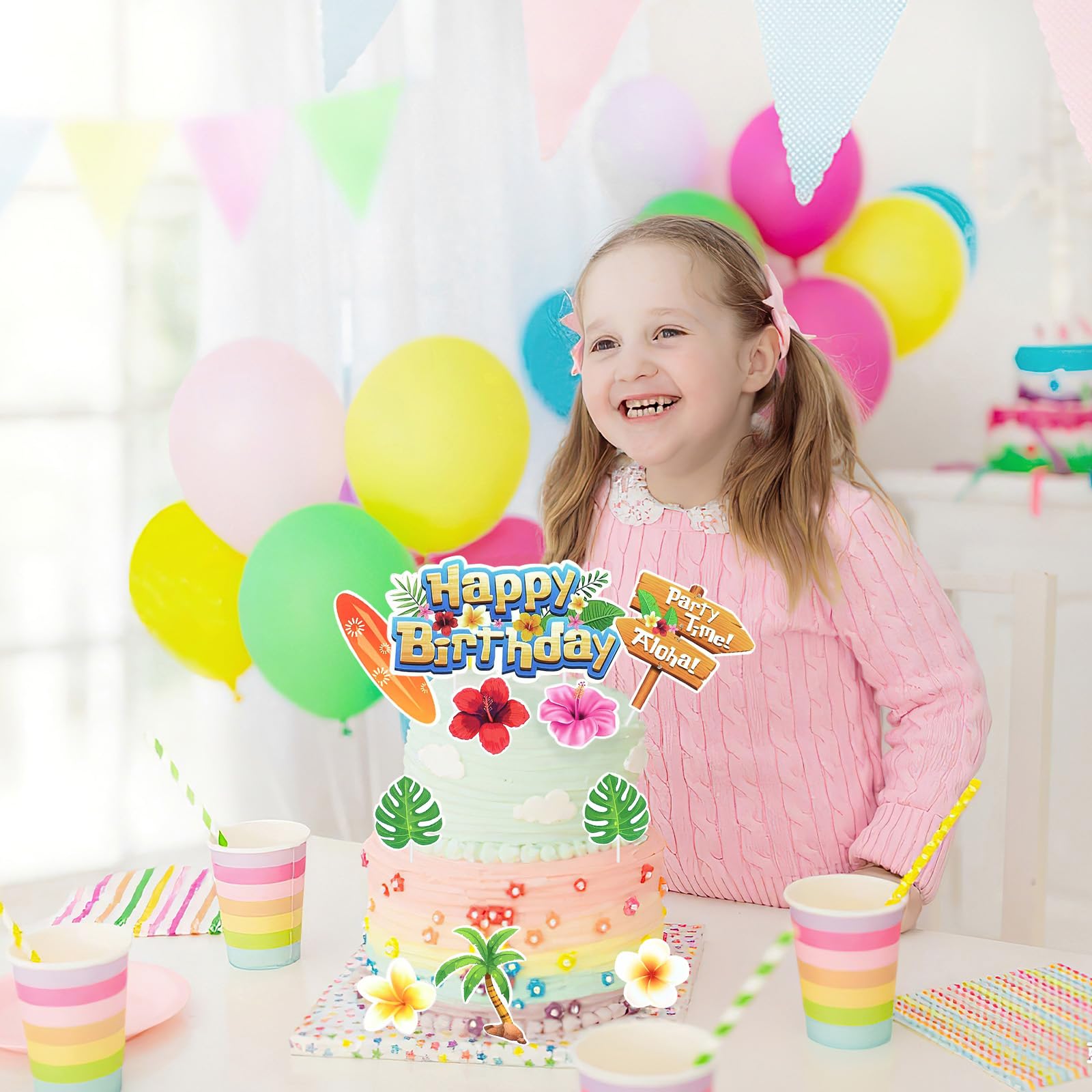JeVenis topper per torta hawaii decorazione per torta di compleanno hawaii cupcake topper per compleanno baby shower party supplies