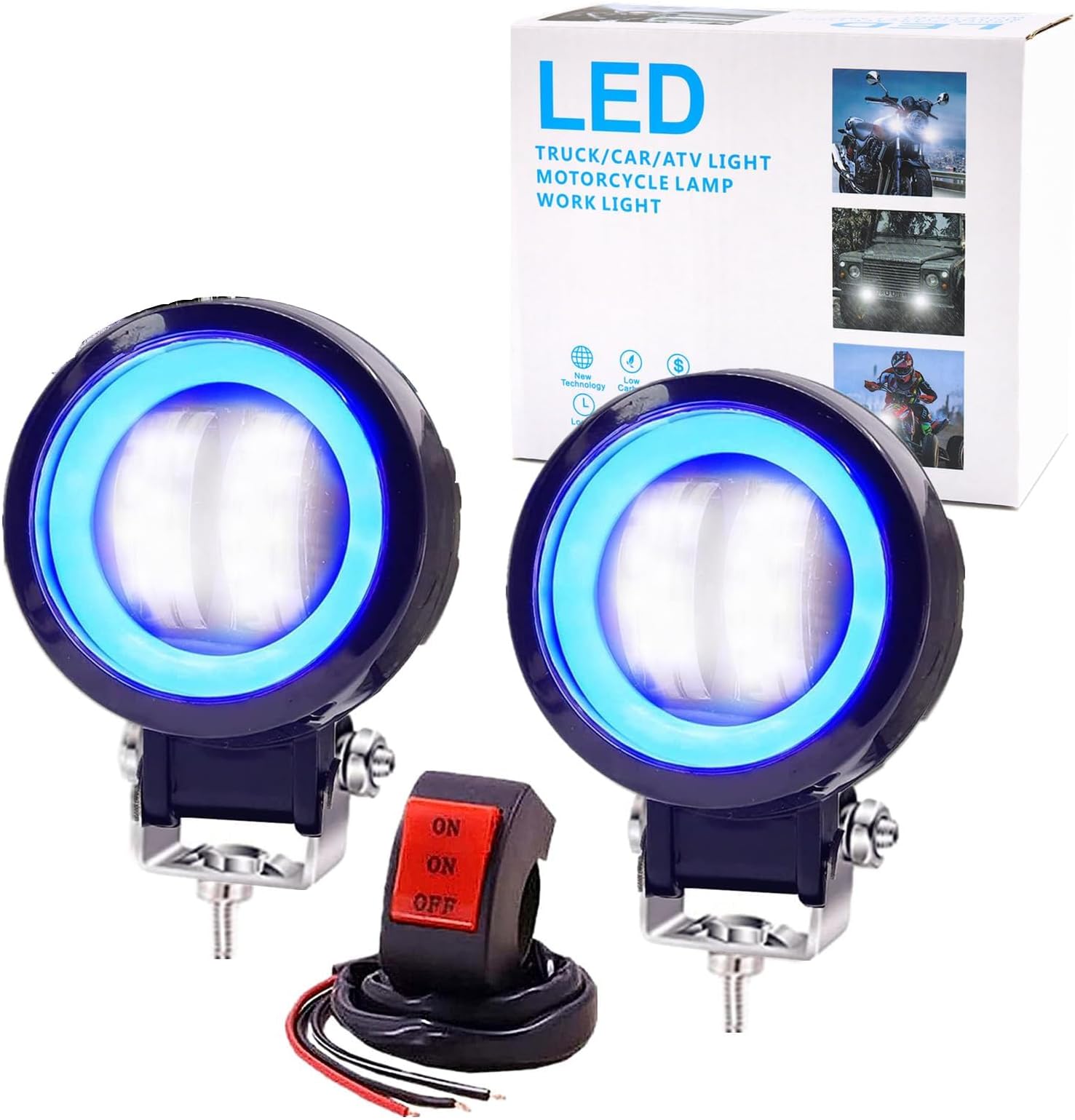 Ourbest Led Halo Ring Spotlights with Switch, Round Offroad