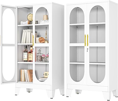 Miniatura 8 de Gabinete de almacenamiento de despensa negro de 61 pulgadas, armario de despensa de cocina con puertas y estantes de vidrio acrílico, con pie de